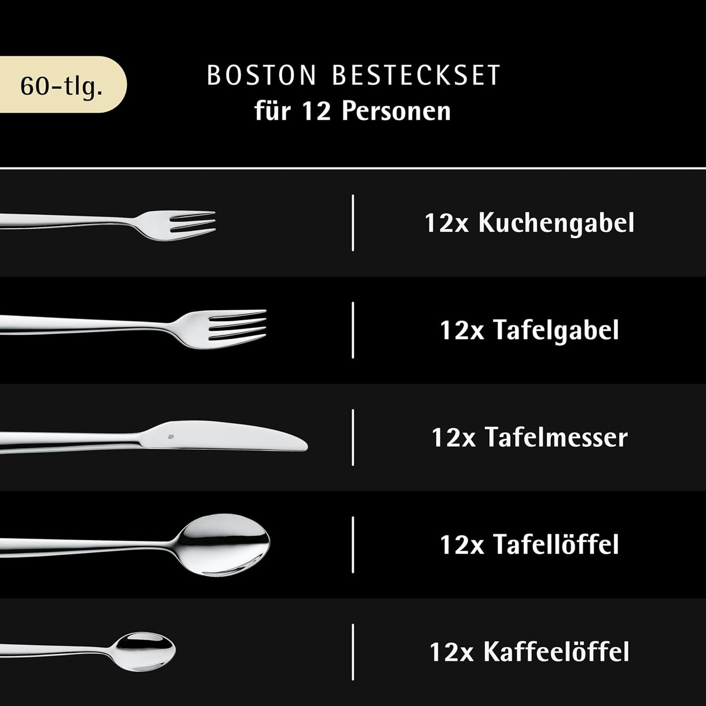 WMF Besteckset Boston 60-teilig – Polierter Edelstahl