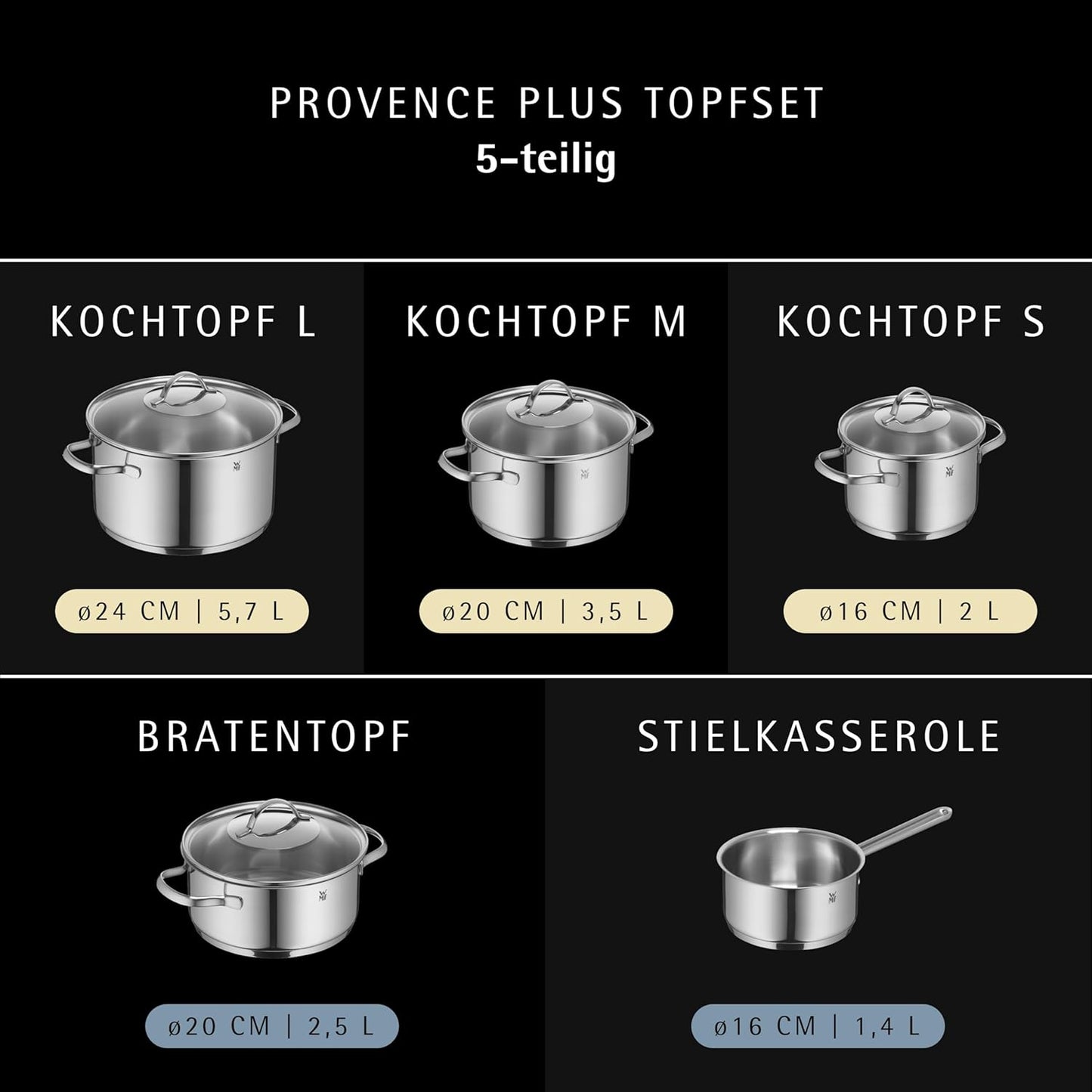 WMF Provence Plus Topfset 5-teilig – Polierter Edelstahl
