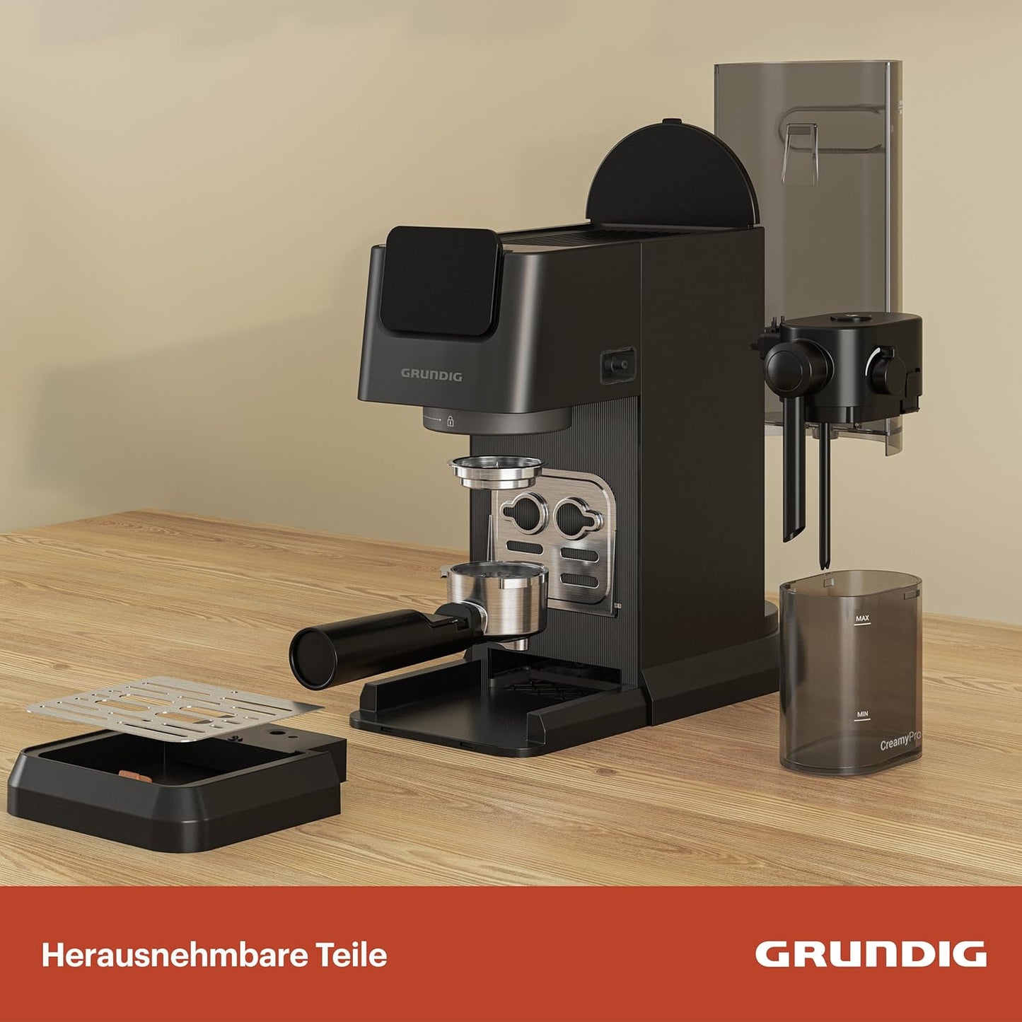 Grundig KSM 5330 Siebträgermaschine mit Milchbehälter – Dark Inox