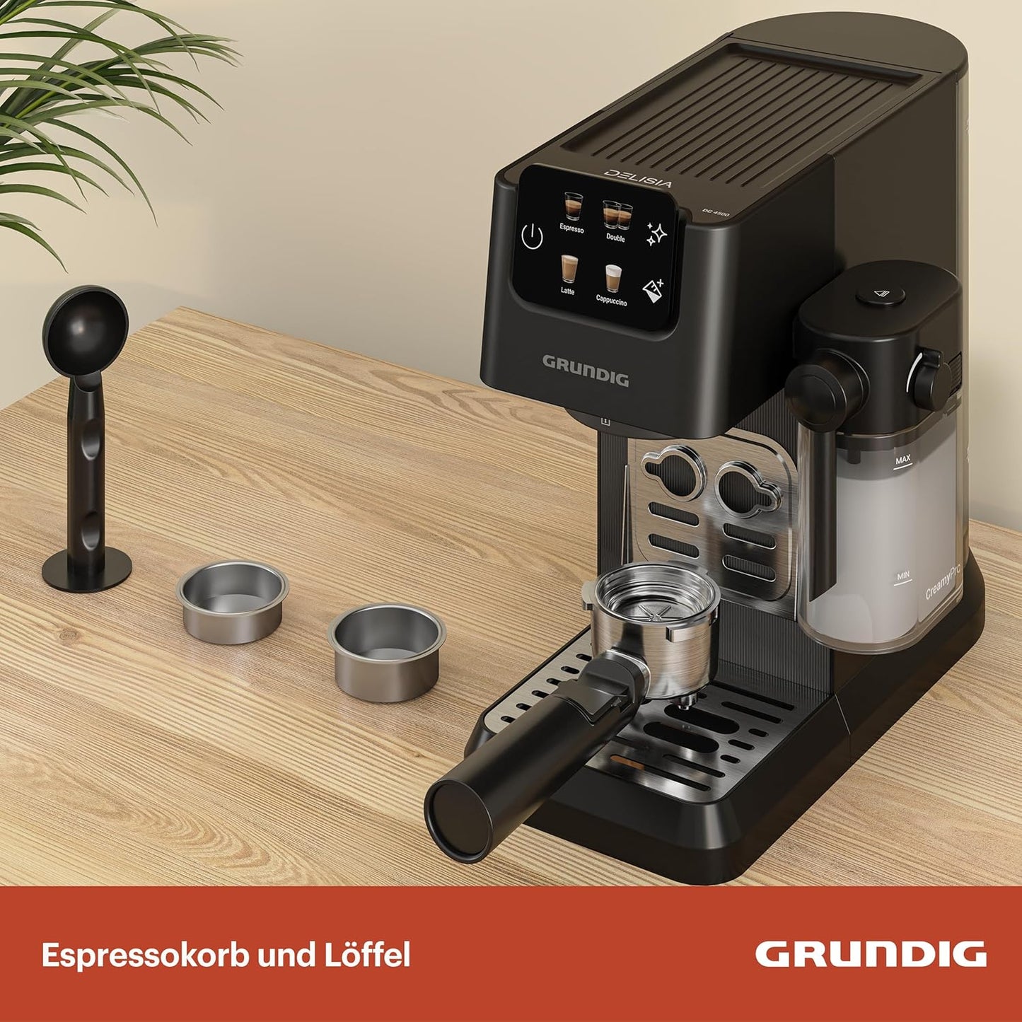 Grundig KSM 5330 Siebträgermaschine mit Milchbehälter – Dark Inox