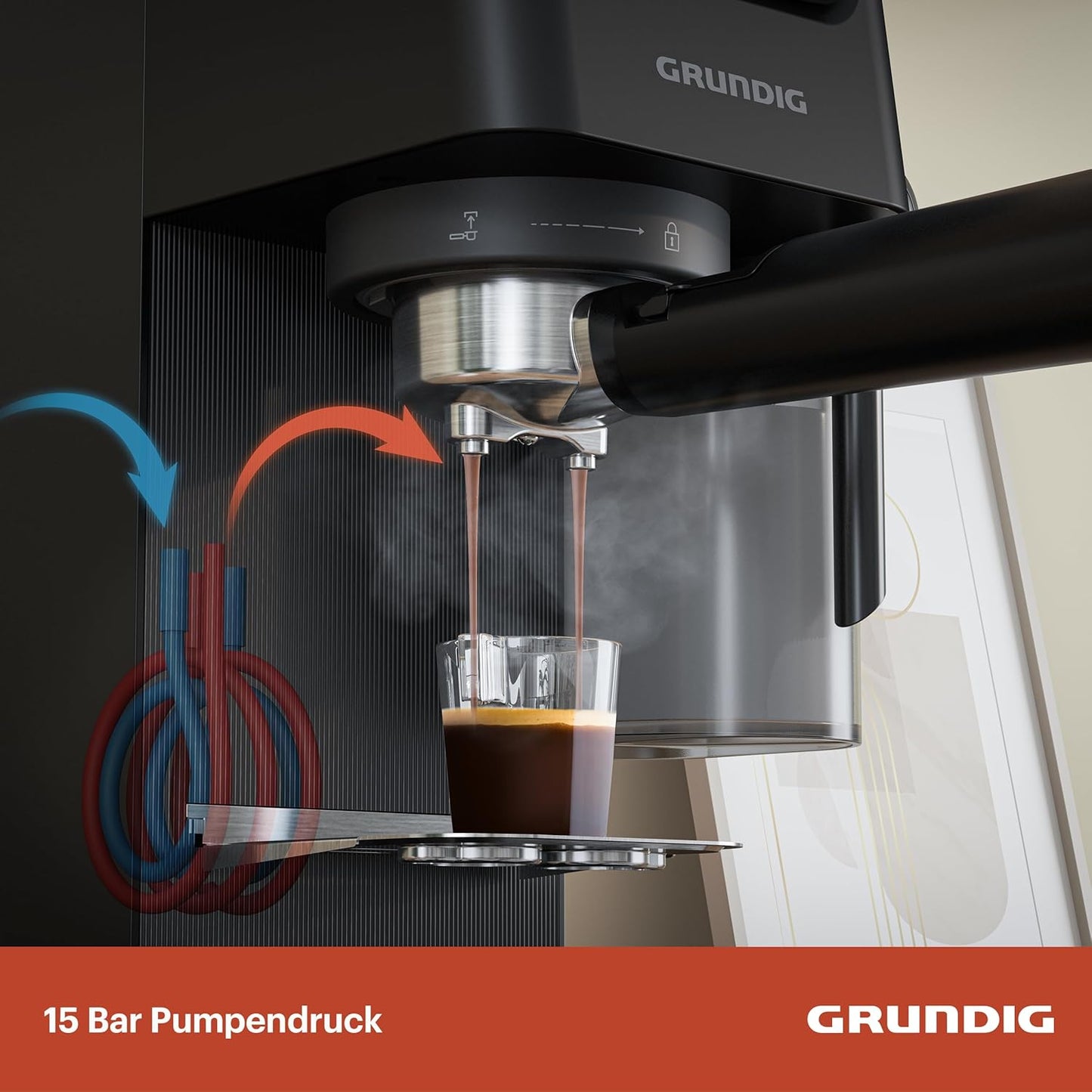 Grundig KSM 5330 Siebträgermaschine mit Milchbehälter – Dark Inox